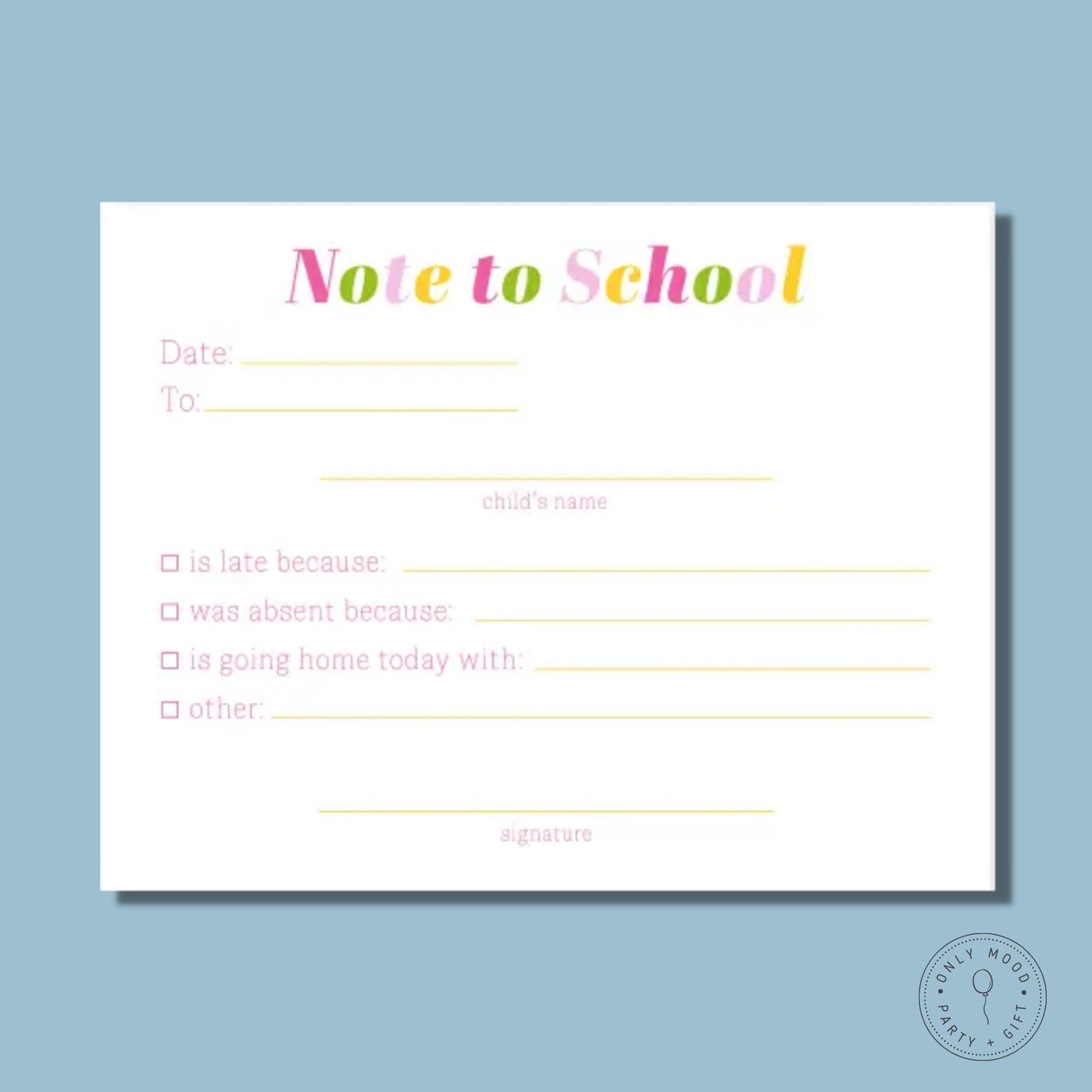 Fill-in-the-blank Pastel Note To School Notepad