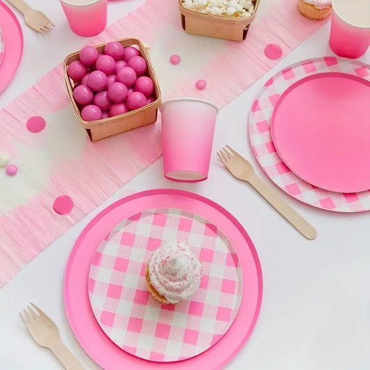 7" Pink Gingham - Eco-Friendly Disposable Plates